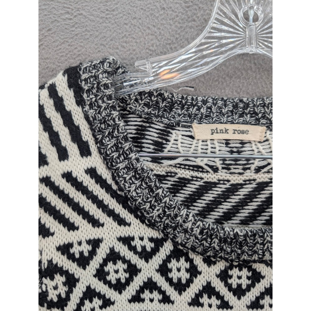Pink Rose Black White‎ Geometric Tribal Knit Sweater Dress Women's L Long Sleeve - Picture 3 of 12